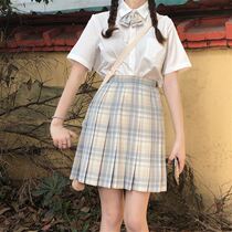 Japan JK uniform pleated short skirt genuine grid skirt rabbit seam suit full set of gish skirt girls summer