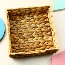 ins Nordic style napkin tray Hand woven tissue holder square tray Grass woven tissue box Sundries storage basket