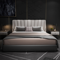 Hong Kong-style light luxury leather bed Leather bed Net red bed 1 8 meters double bed 2 2 meters modern simple soft bag master bedroom wedding bed