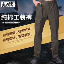 Cotton twill multi-pocket overalls mens outdoor thick wear-resistant casual work pants big pocket trousers with sharp knives