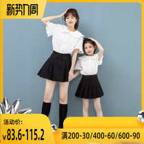  Parent-child white doll collar girls shirt 2021 summer new lace short-sleeved cotton loose top children