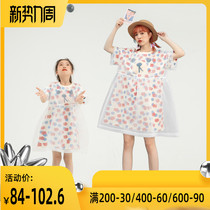  Parent-child suit color cartoon bear printed childrens skirt 2021 summer mother and daughter eugen yarn girls dress
