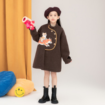 Cartoon printed Korean version Childrens woolen sweater 2021 Winter New pint girl foreign pistes Thickened Jacket Cotton Jacket