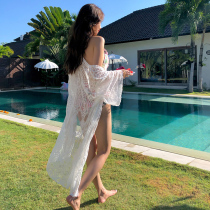 Sunscreen dress women embroidered shawl thin coat holiday beach sunscreen dress women long lace swimsuit cardigan