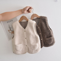 Boy girl 2022 new autumn clothing foreign air waistcoat children vest lamb suede spring autumn season baby waistcoat outside