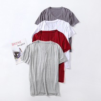 Spring and autumn mens modal V-collar short sleeve bottomed T-shirt loose casual large size home clothing top