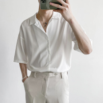 ZPZ light cooked wind Korean version of the youth loose short-sleeved shirt mens summer trend handsome 5 five points in the sleeve white shirt