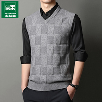 Mulinsen sweater vest men's autumn and winter padded warm V-neck knitted vest middle-aged father waistcoat