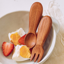 Tree Childrens dining spoon Baby Assisted Spoon Training Fork Short Shank Home Creative Meal Spoon Cute Solid Wood Cutlery