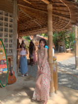 Your spicy halo lala flower waterfall hanging neck floral slit backless long skirt mopping skirt holiday skirt