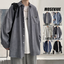 Zijun retro label shirt mens autumn Korean long sleeve shirt ins trend loose handsome corduroy top