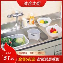 Japan Imports INOMATA Kitchen Naughty Wash 5 Pieces Dishwashing Rice Wash Rice Wash Basin Drain Basket Sponge Rack Glossy