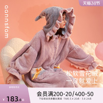 Anzhi companion pajamas women autumn winter coral velvet long nightgown flannel hooded nightgown womens thick bathrobe home clothes