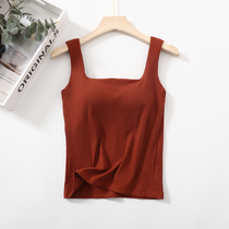 Square Collar Cotton back with chest pad female Xia Wen bra cup one body slim body slim outside wear striped solid color base shirt