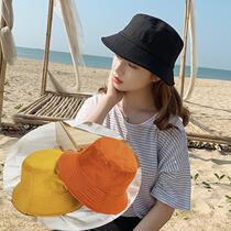 Double-sided minority fishermans hat female Japanese small head circumference adjustable solid color bucket hat cold wind four seasons