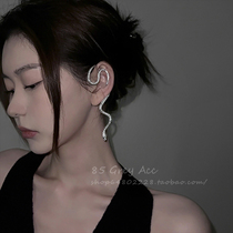 85 Degrees Grey Unique Inlaid Drilling Serpentine Without Ear Clip Woman Advanced Sensation Small Crowdpersonality Earrings Light And Luxurious Ear Accessories