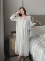 Fairy White Sleepwear Long Sleeve Princess Sleeping Dress Spring Retro Palace Tiego Monsoon Mordale Sweet Meme Lace Lotus Leaf Side Skirt