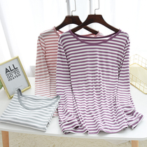 Nutshell home Modeer cotton striped pajamas top women thin single large size long sleeve base shirt summer spring and autumn