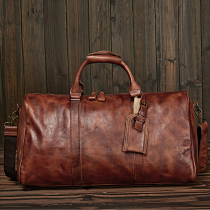 Retro Large Capacity Genuine Leather Travel Bag Mens Hand Single Shoulder Oblique Satchel With Tannic Leather Business Trip Luggage Bag