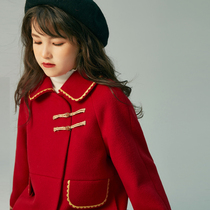 Childrens wood red retro girl Maos coat 2021 Winters new CUHK Scout with big clothes