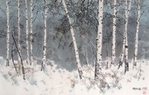 Korean Painting of Birch in Winter 2006 Li Qingnan: 102 x 65cm