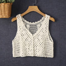 Spring and summer takeaway new hook flower knit cardio-hoodie woman short waistcoat Korean version high waist foreign air hollowed-out harness vest