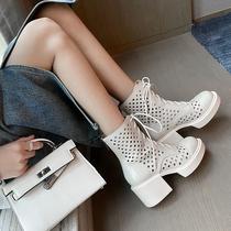 Tennis Red Sandals Women 2022 Spring Summer Season New Hollowed-out Hole Shoes Martin Boots Thick Heel Genuine Leather Boots High Heel Short Boots