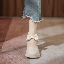 2021 new summer thick heel shoes womens British style retro small leather shoes womens thick bottom Mary Jane loafers womens tide