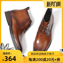  TRD British business retro mens boots lace-up leather casual handmade high-top shoes mens formal Korean booties