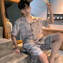 Pajamas mens summer ice silk thin short-sleeved teen mens 2021 new silk summer homewear suit