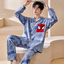 Spring and autumn pajamas mens plus size cotton summer junior students casual thin mens long-sleeved loungewear set
