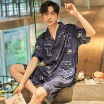 Mens pajamas short sleeve Thin Ice Silk spring summer thin summer cartoon cute silk student home suit suit