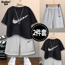 Boy Summer Suit 2022 New Great Boy Short Sleeve Clothes Boy Sports Tide Thin children pure cotton handsome