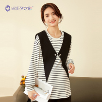 Pregnancy color pregnant woman t-shirt spring new casual loose large code striped fashion minus long sleeves in long sleeves