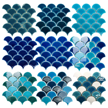 Nordic fan-shaped fish scale mosaic tile ice crack kiln glazed brick toilet swimming pool pool pool tile blue