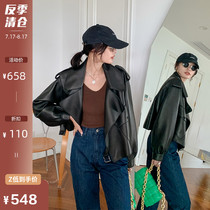 New Zealand imported sheepskin lapel loose black short leather leather jacket female 2021 spring new haining