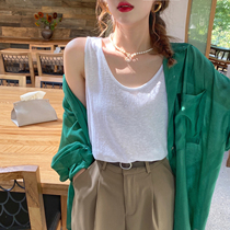Vest women wear ice silk wide shoulder straps outside summer white base suspenders Cotton and linen loose sleeveless t-shirt top