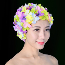 Pure hand-sewn three-dimensional simulation flower female swimming cap adult high-grade fashion hair care female swimming cap
