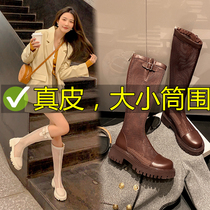 Genuine leather mesh boots female summer hollowed-out long cylinder boot large cylinder surrounding high cylinder boots thin net yarn Martin boots breathable thick underfloor sandals