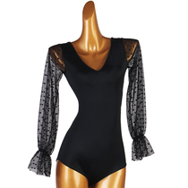 V-collar Latin dance jumpsuit jacket lantern sleeve modern dance jumpsuit gymnastics jacket new product