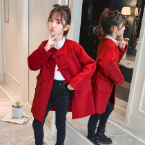 Girls woolen coat of winter clothing Han version girl doll collar red children thicken in children thickened with childrens clothes