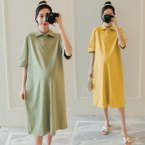 Maternity dress Summer large size T-shirt dress Medium long maternity top Summer fashion knee loose maternity dress