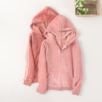 Womens super soft plus velvet sea island velvet hooded jacket single coat home wear pajamas can be worn outside sports warm autumn and winter