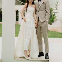 Satin wedding pants 2021 new summer temperament chest bride go out welcome French light wedding dress