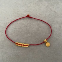 0 3mm large fine hand woven 24k gold 999 gold small spacer small round Fu red rope bracelet ankle chain female