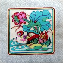 Wuqiang New year painting rich white head Mandarin duck lying Lotus has been mounted small New Year painting 15X 15cm folk art boutique