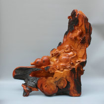 Safflower pear wood carving lying Maitreya Buddha figure ornament root carving smile Buddha bag Buddha hand-carved home accessories