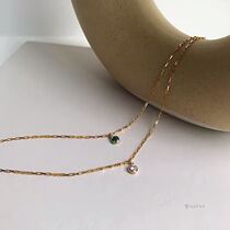 U.S. 14k bag gold washable advanced square chain single diamond zircon bracelet bathing without picking green zircon anklet