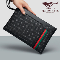 Seven Wolves Mens Handbags Genuine Leather Handbags Business Casual Hand Grip Bag Clips Bull Piste Envelopes New Tide Cards