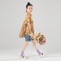 Rain-starred Girl Striped Blouse Shirt 2022 Spring New CUHK Child Foreign Air Fashion Spring With Long Sleeve Blouses
